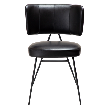 [var:Bezug=Vintage schwarzes Kunstleder mit schwarzen Beinen] ROOST Stuhl