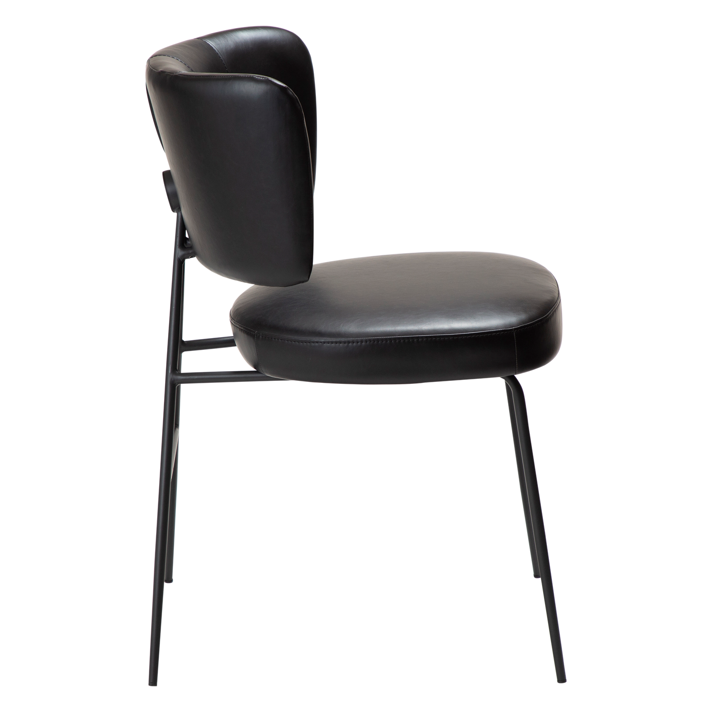 [var:Bezug=Vintage schwarzes Kunstleder mit schwarzen Beinen] ROOST Stuhl