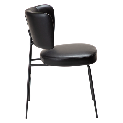 [var:Bezug=Vintage schwarzes Kunstleder mit schwarzen Beinen] ROOST Stuhl