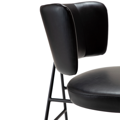 [var:Bezug=Vintage schwarzes Kunstleder mit schwarzen Beinen] ROOST Stuhl