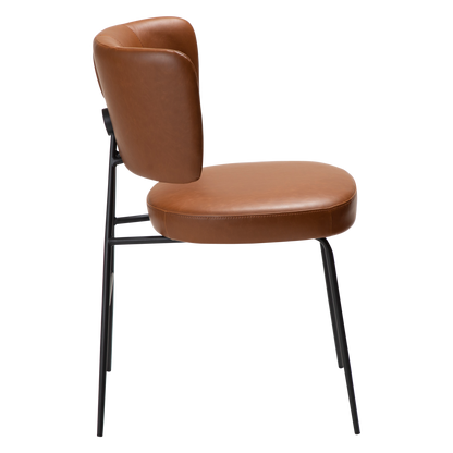 [var:Bezug=Vintage hellbraunes Kunstleder mit schwarzen Beinen] ROOST Stuhl