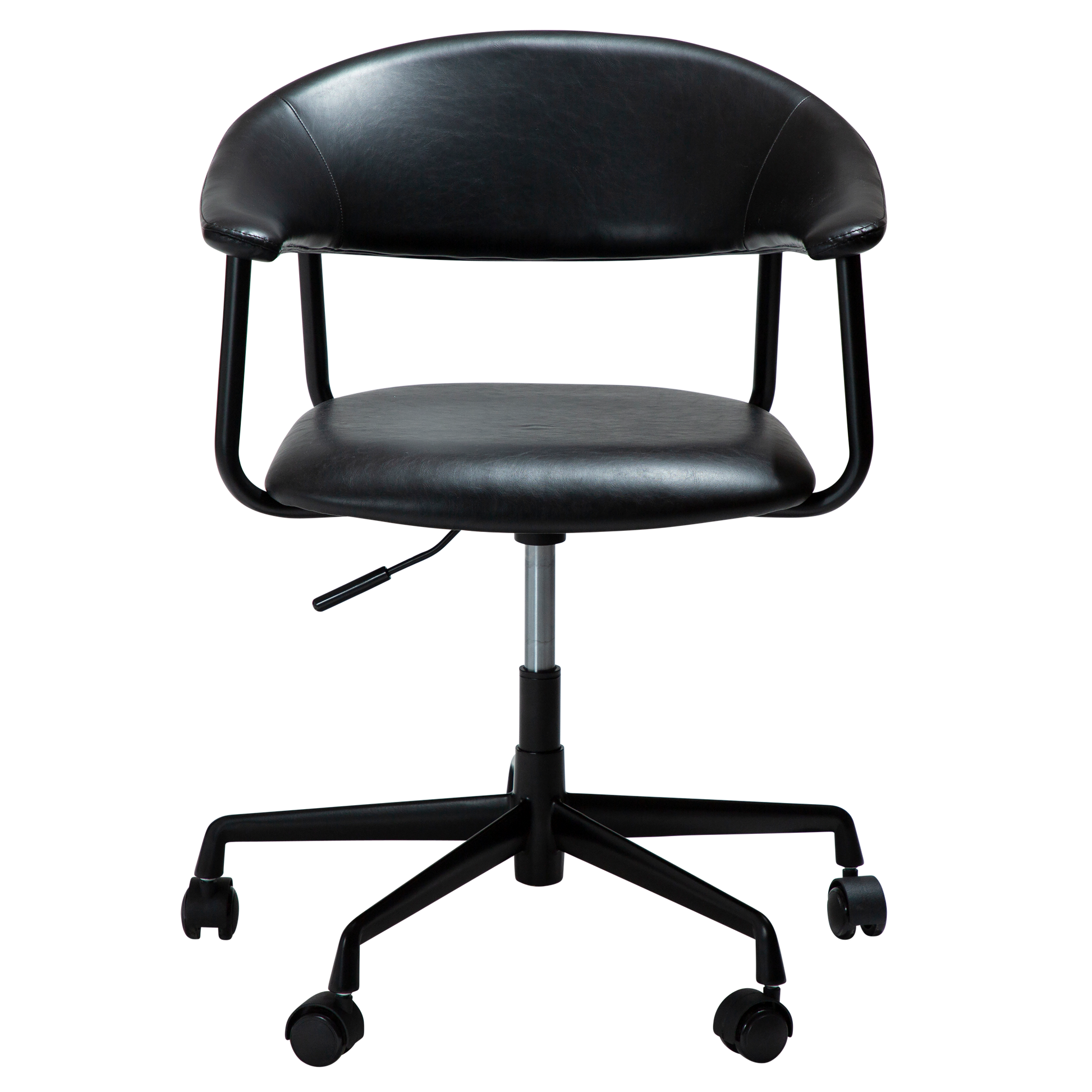 [var:Bezug=Vintage schwarzes Kunstleder mit schwarzem Bürobasis] ROVER Bürostuhl