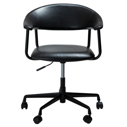 [var:Bezug=Vintage schwarzes Kunstleder mit schwarzem Bürobasis] ROVER Bürostuhl