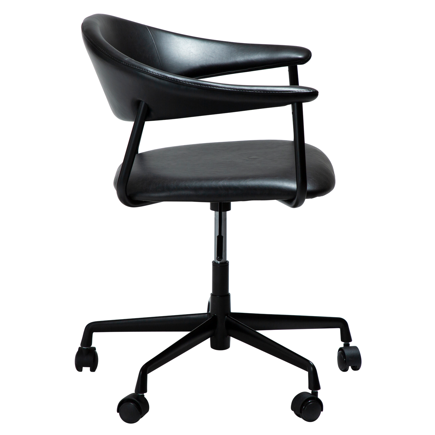 [var:Bezug=Vintage schwarzes Kunstleder mit schwarzem Bürobasis] ROVER Bürostuhl