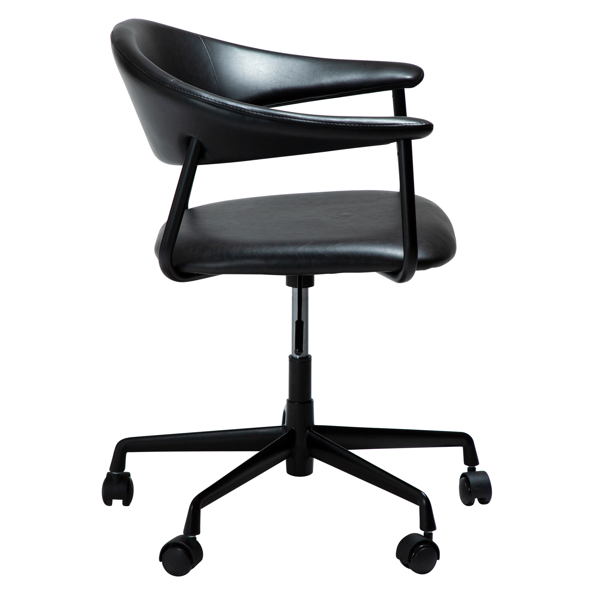 [var:Bezug=Vintage schwarzes Kunstleder mit schwarzem Bürobasis] ROVER Bürostuhl