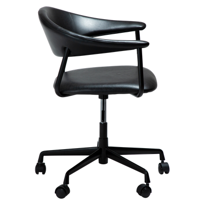 [var:Bezug=Vintage schwarzes Kunstleder mit schwarzem Bürobasis] ROVER Bürostuhl