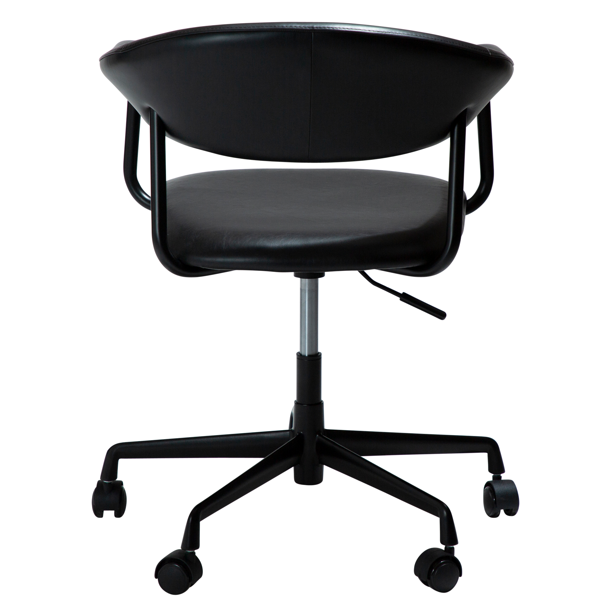 [var:Bezug=Vintage schwarzes Kunstleder mit schwarzem Bürobasis] ROVER Bürostuhl