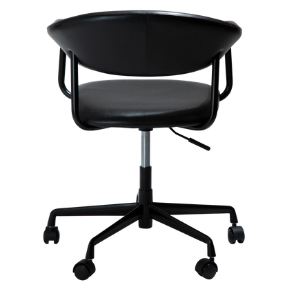 [var:Bezug=Vintage schwarzes Kunstleder mit schwarzem Bürobasis] ROVER Bürostuhl