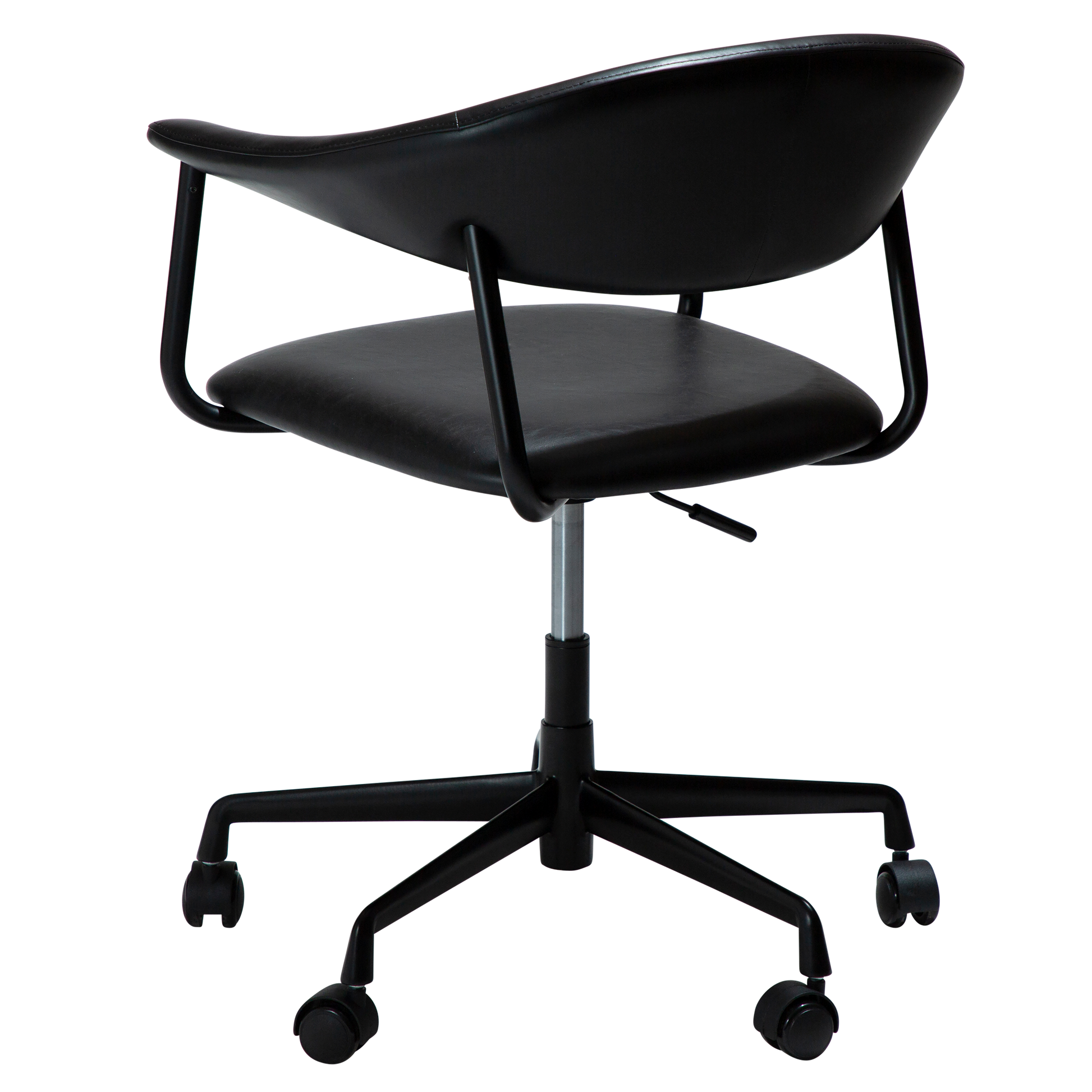 [var:Bezug=Vintage schwarzes Kunstleder mit schwarzem Bürobasis] ROVER Bürostuhl