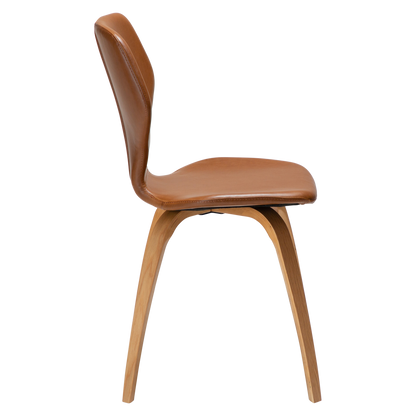 [var:Bezug=Vintage hellbraunes Kunstleder mit Eichenfurnierbeinen] S.I.T Stuhl