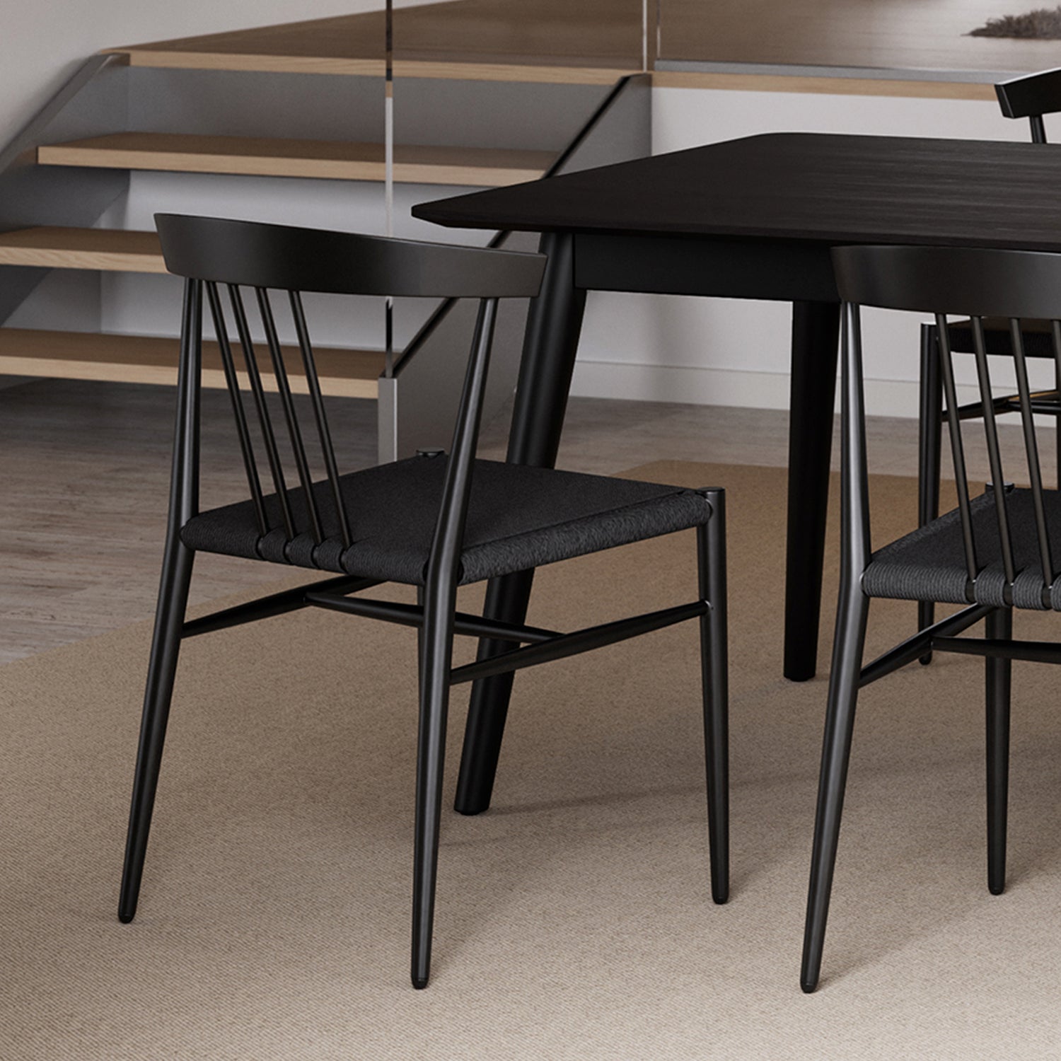 [var:Bezug=Schwarzes Papierseil mit schwarzen Beinen] SAVA Stuhl