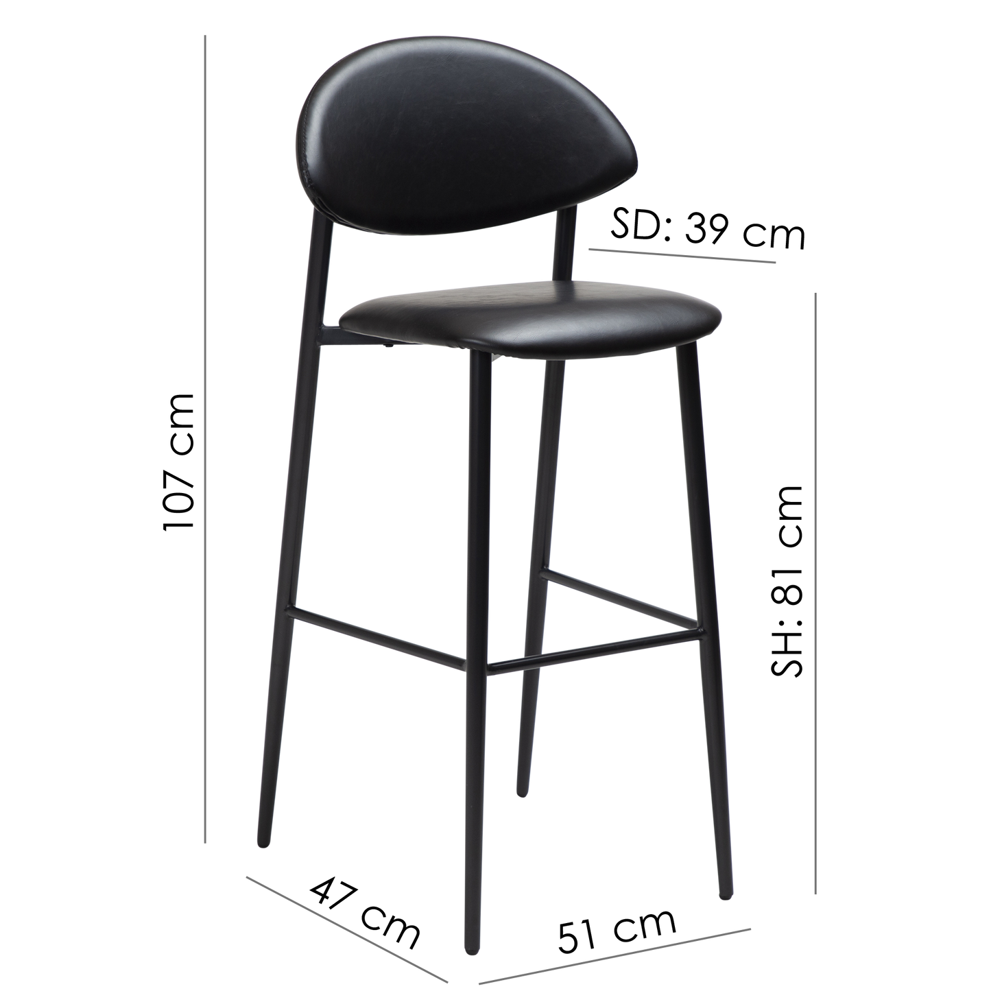 [var:Bezug=Vintage schwarzes Kunstleder mit schwarzen Beinen] TUSH Barhocker