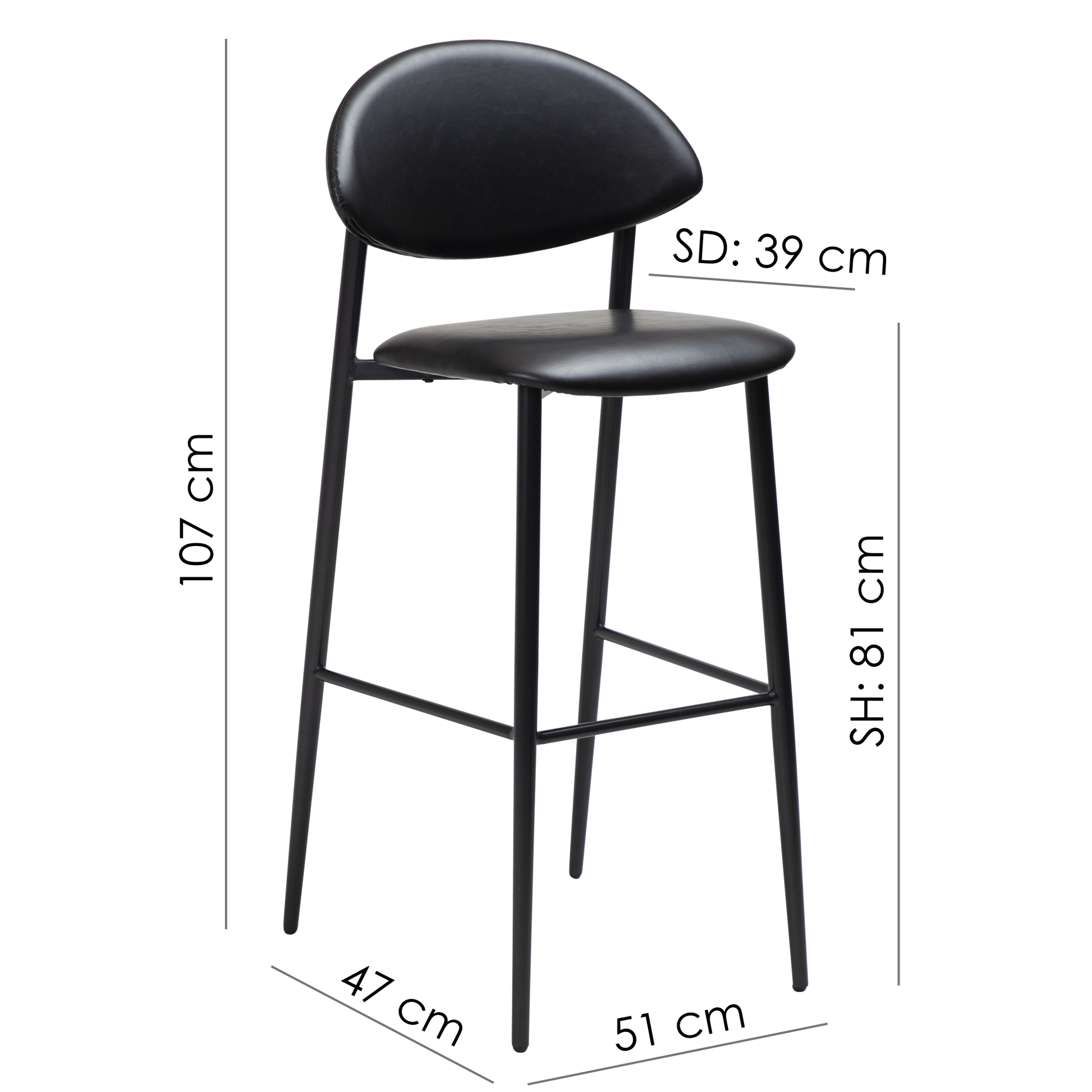 [var:Bezug=Vintage schwarzes Kunstleder mit schwarzen Beinen] TUSH Barhocker