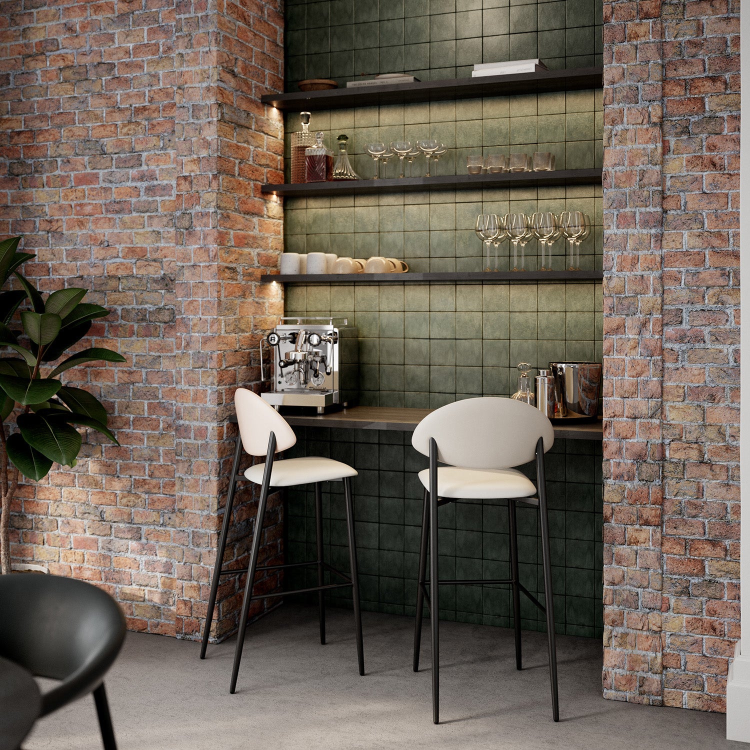 [var:Bezug=Vintage hellbraunes Kunstleder mit schwarzen Beinen] TUSH Barhocker