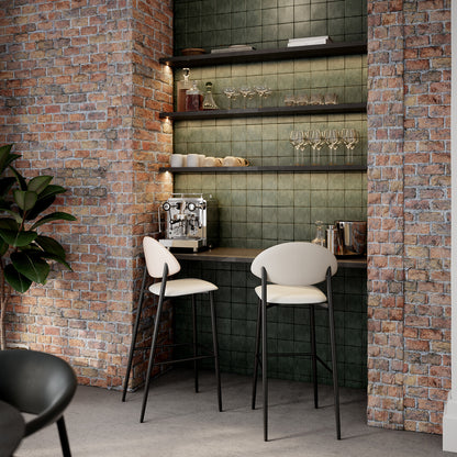 [var:Bezug=Vintage hellbraunes Kunstleder mit schwarzen Beinen] TUSH Barhocker