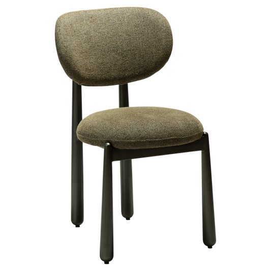 [var:Bezug=WOKE-Stuhl, dunkelolivfarbenes Bouclé-Gewebe mit antiken Zinnbeinen] WOKE Stuhl