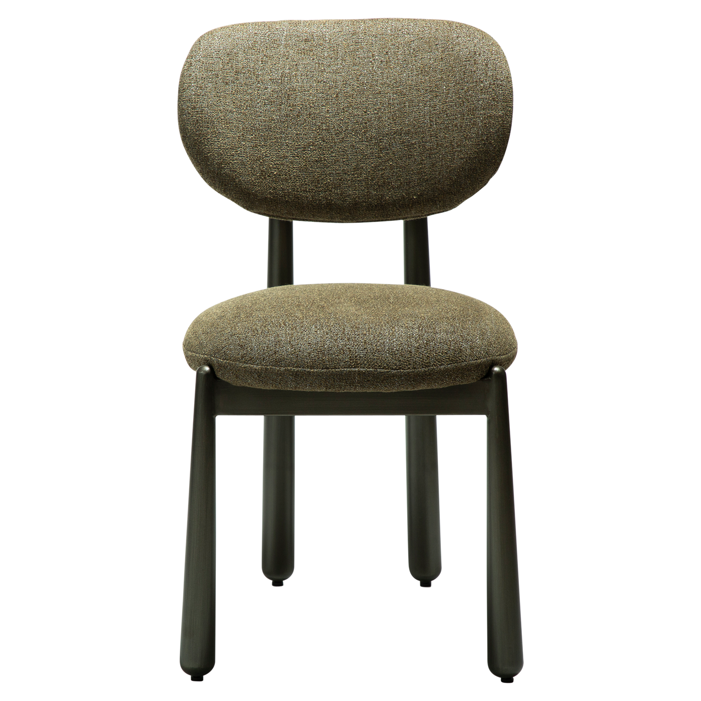 [var:Bezug=WOKE-Stuhl, dunkelolivfarbenes Bouclé-Gewebe mit antiken Zinnbeinen] WOKE Stuhl