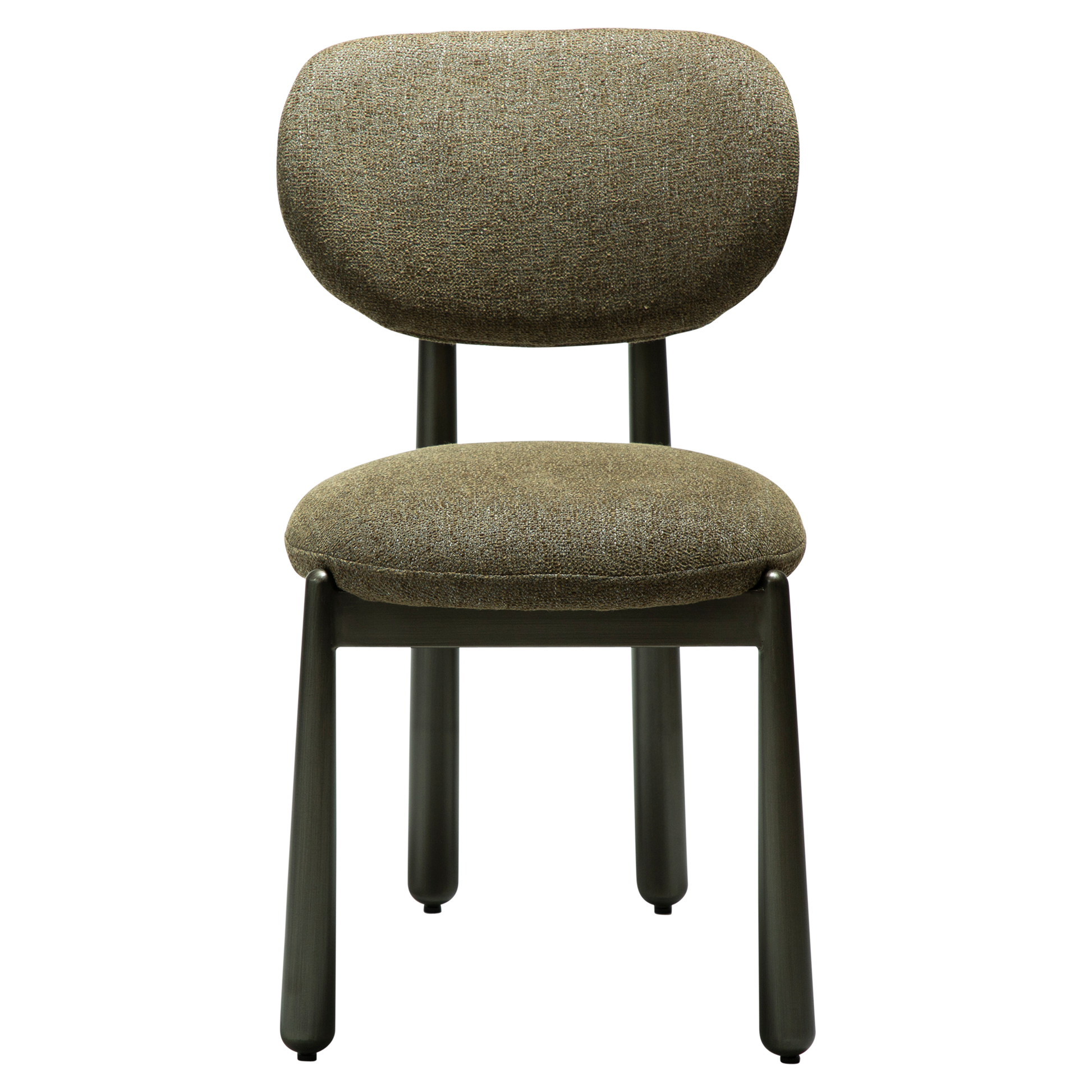 [var:Bezug=WOKE-Stuhl, dunkelolivfarbenes Bouclé-Gewebe mit antiken Zinnbeinen] WOKE Stuhl
