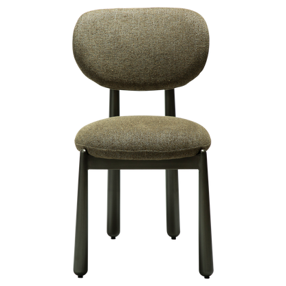 [var:Bezug=WOKE-Stuhl, dunkelolivfarbenes Bouclé-Gewebe mit antiken Zinnbeinen] WOKE Stuhl