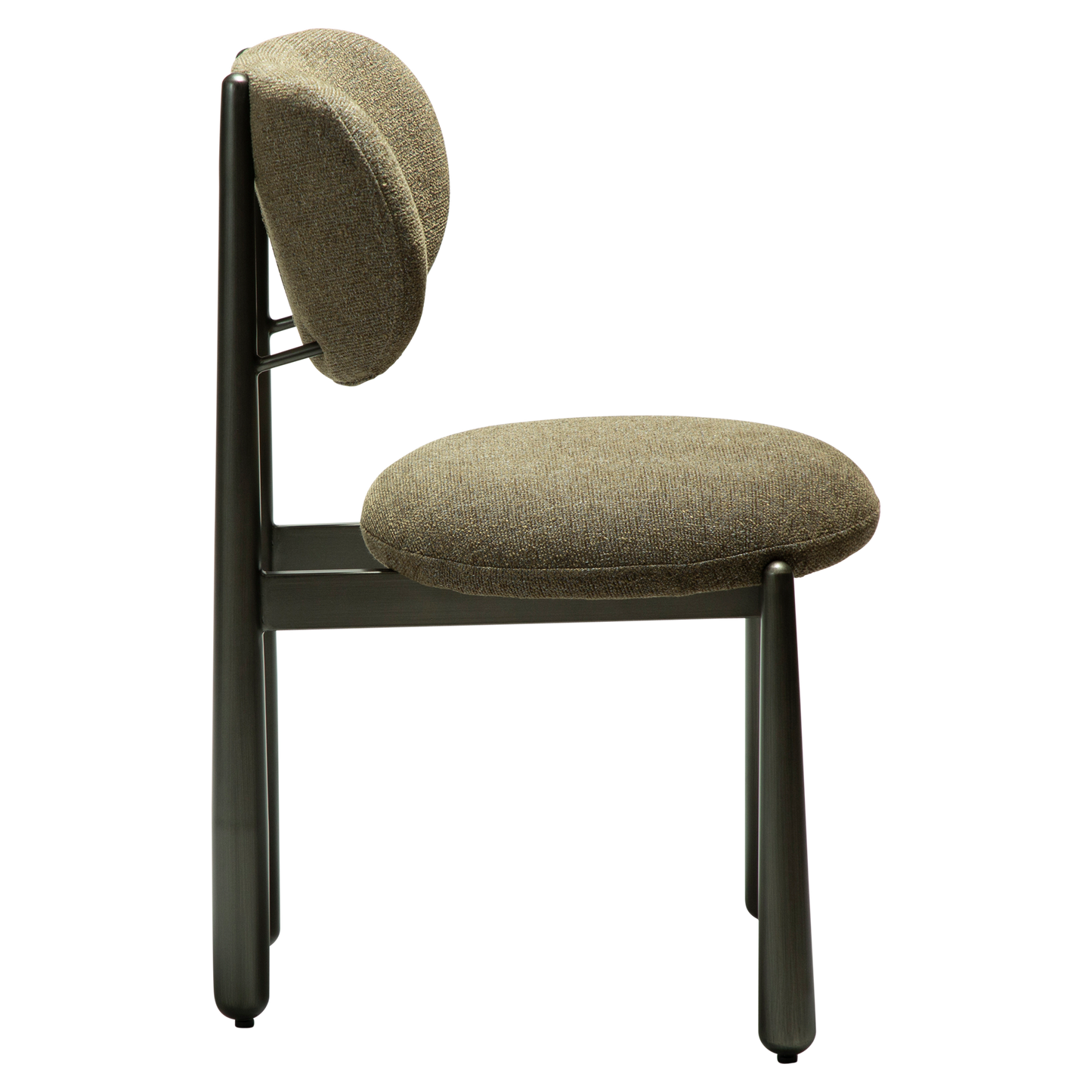 [var:Bezug=WOKE-Stuhl, dunkelolivfarbenes Bouclé-Gewebe mit antiken Zinnbeinen] WOKE Stuhl