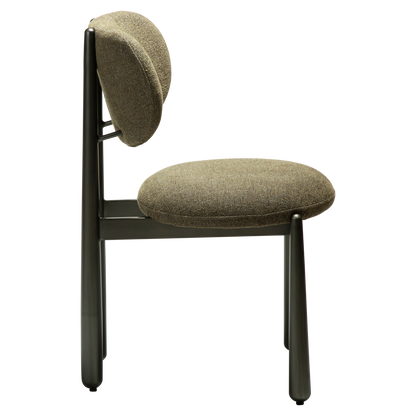 [var:Bezug=WOKE-Stuhl, dunkelolivfarbenes Bouclé-Gewebe mit antiken Zinnbeinen] WOKE Stuhl