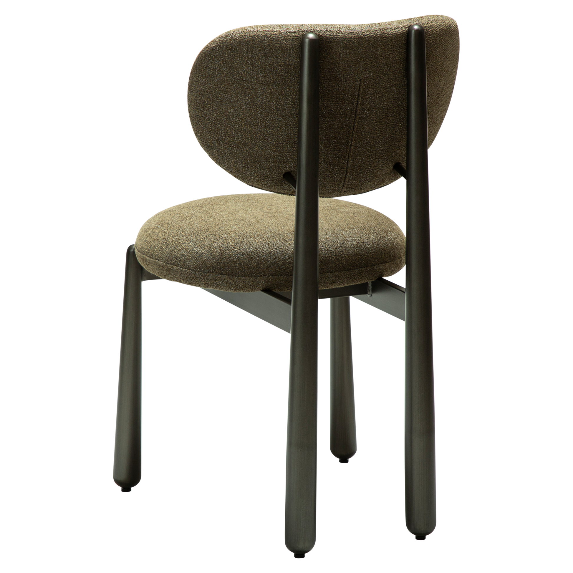 [var:Bezug=WOKE-Stuhl, dunkelolivfarbenes Bouclé-Gewebe mit antiken Zinnbeinen] WOKE Stuhl