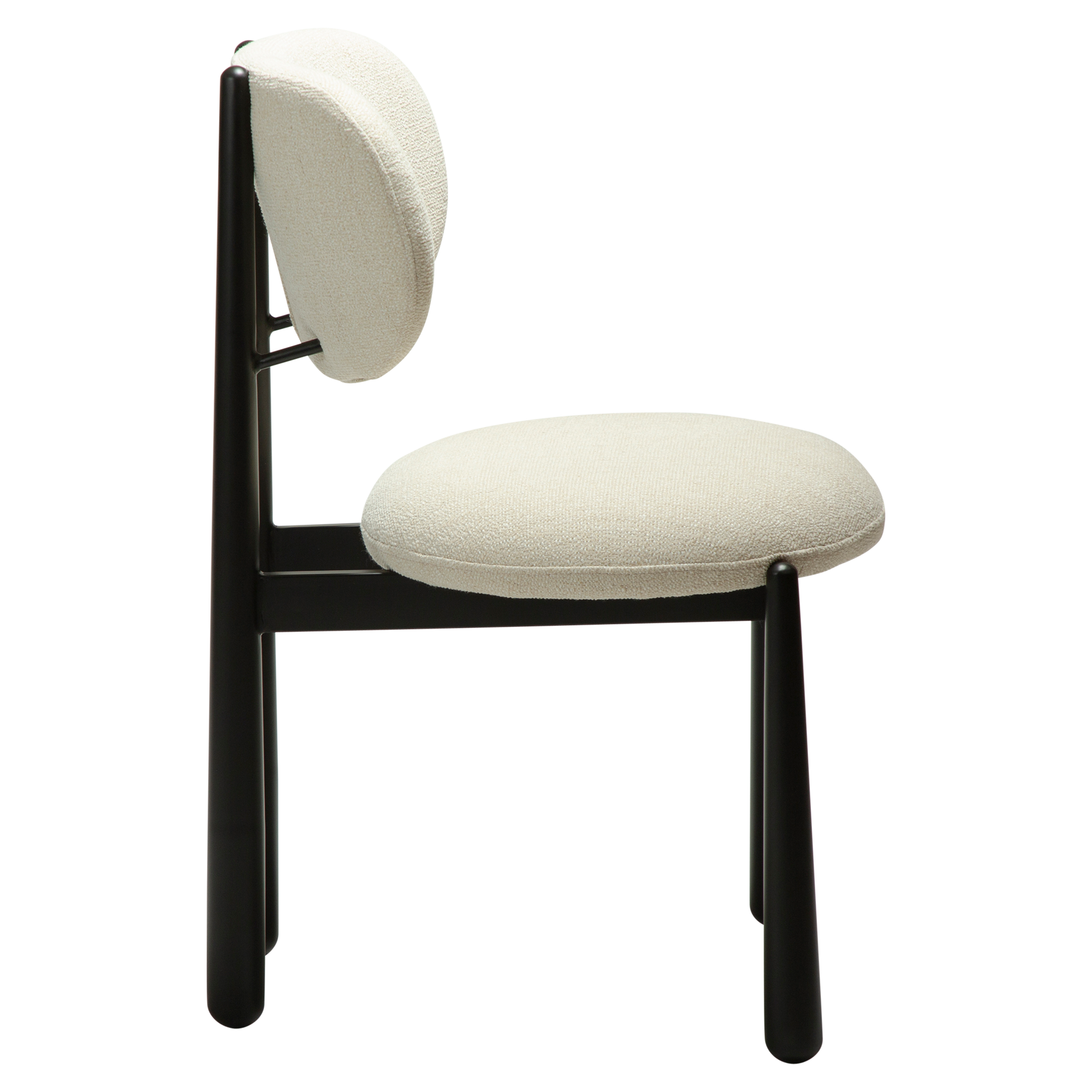 [var:Bezug=WOKE-Stuhl, einfaches beige Bouclé-Gewebe mit schwarzen Beinen] WOKE Stuhl