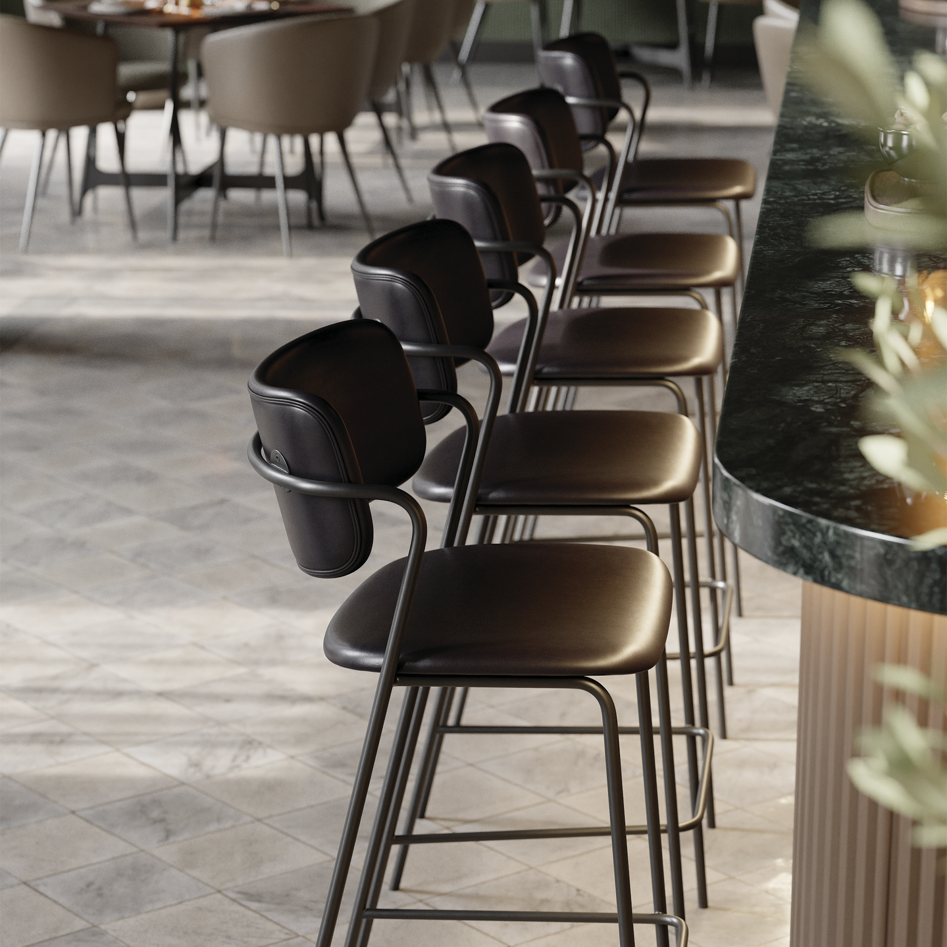 [var:Bezug=Vintage hellbraunes Kunstleder mit schwarzen Beinen] ZED Barhocker