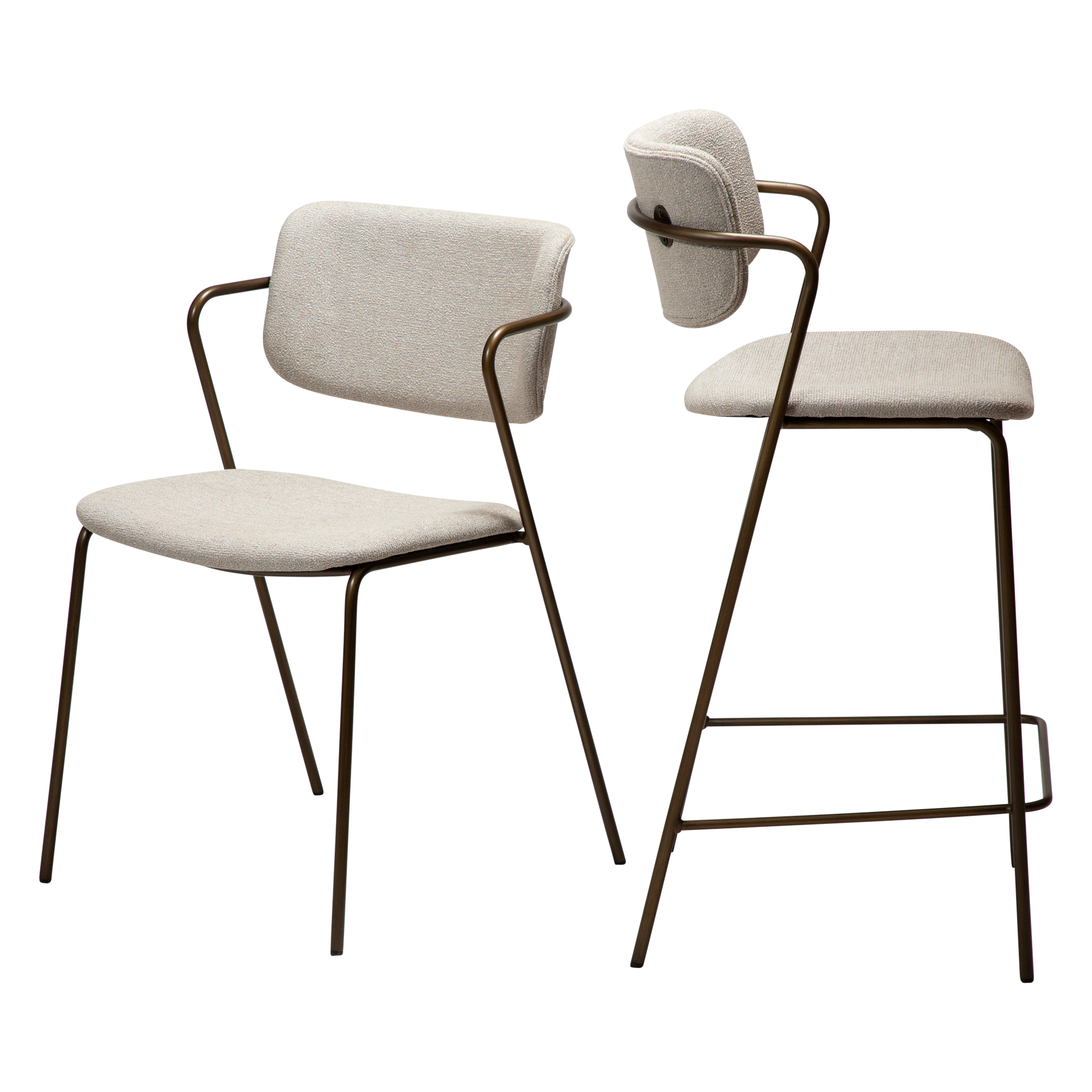 [var:Bezug=Kaschmir Bouclé-Stoff mit antikem Messingbeinen] ZED Barhocker