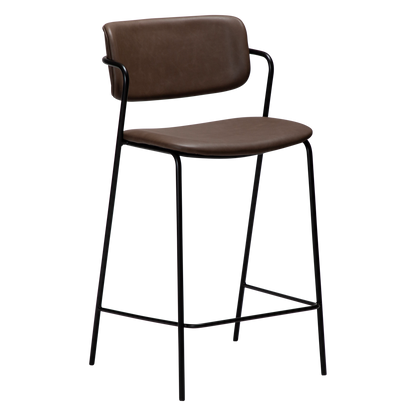 [var:Bezug=Hauptbraunes Kunstleder mit schwarzen Metallbeinen] ZED Barhocker