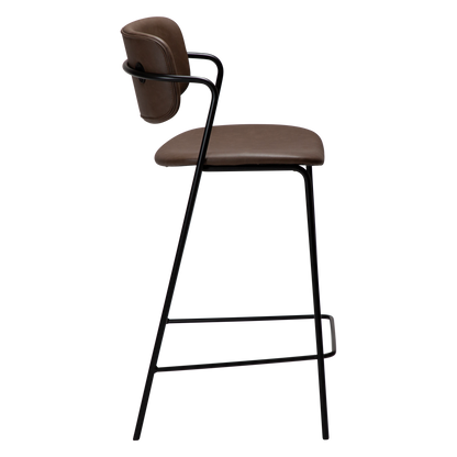 [var:Bezug=Hauptbraunes Kunstleder mit schwarzen Metallbeinen] ZED Barhocker