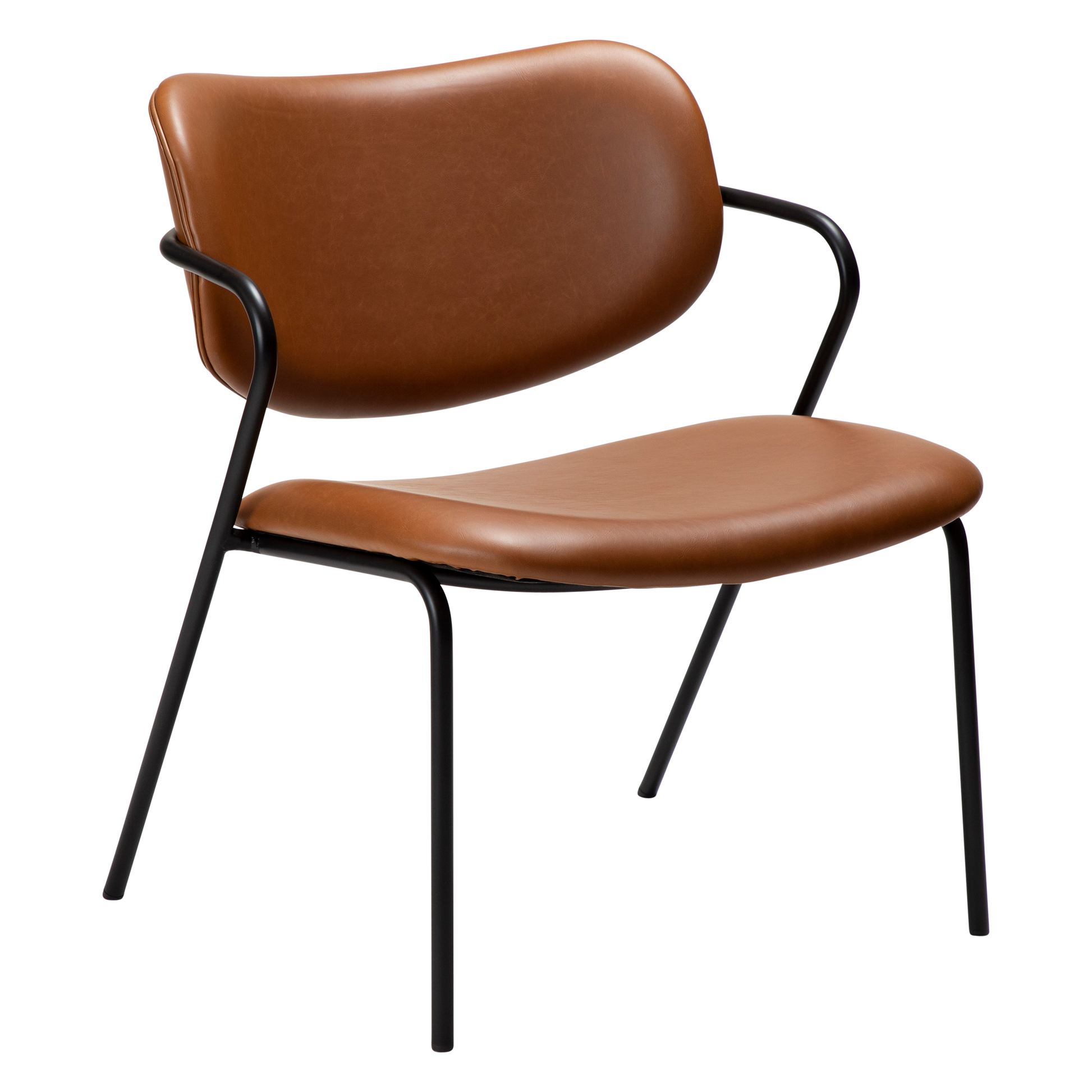 [var:Bezug=Vintage hellbraunes Kunstleder mit schwarzen Beinen] ZED Lounge-Stuhl