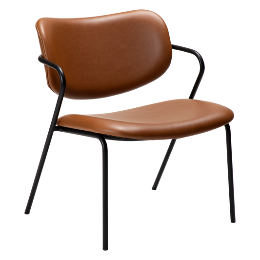 [var:Bezug=Vintage hellbraunes Kunstleder mit schwarzen Beinen] ZED Lounge-Stuhl