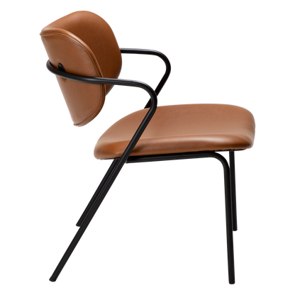 [var:Bezug=Vintage hellbraunes Kunstleder mit schwarzen Beinen] ZED Lounge-Stuhl