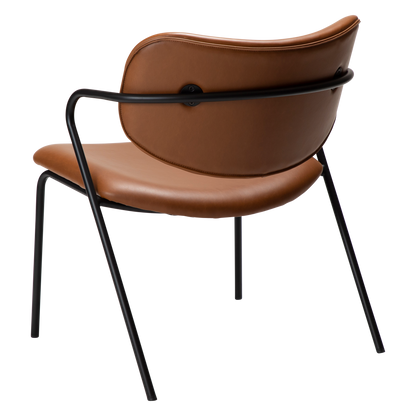 [var:Bezug=Vintage hellbraunes Kunstleder mit schwarzen Beinen] ZED Lounge-Stuhl