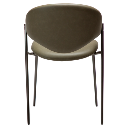 [var:Bezug=Dunkelolivfarbenes Kunstleder mit antikem Zinnbeinen] ZONE Stuhl