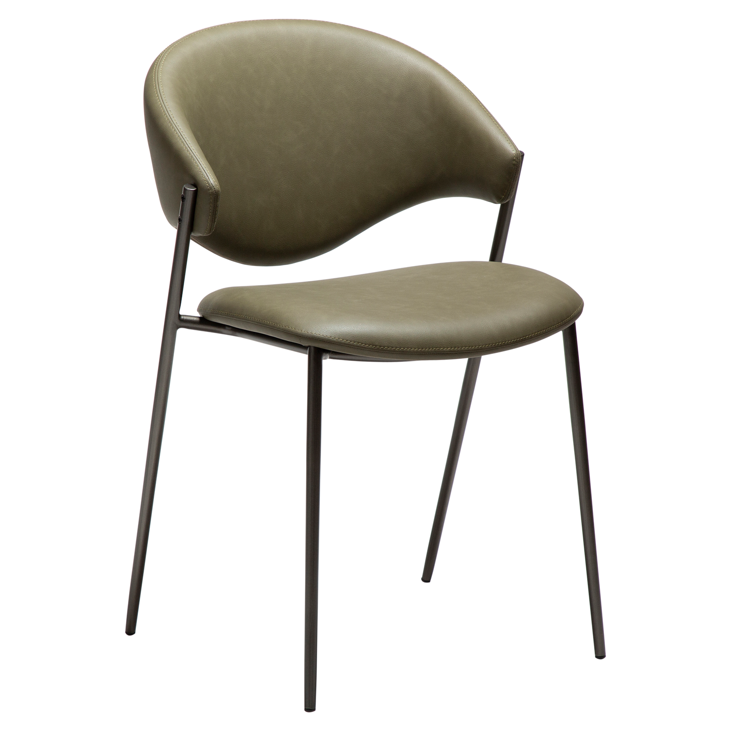 [var:Bezug=Dunkelolivfarbenes Kunstleder mit antikem Zinnbeinen] ZONE Stuhl