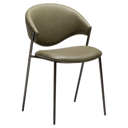 [var:Bezug=Dunkelolivfarbenes Kunstleder mit antikem Zinnbeinen] ZONE Stuhl