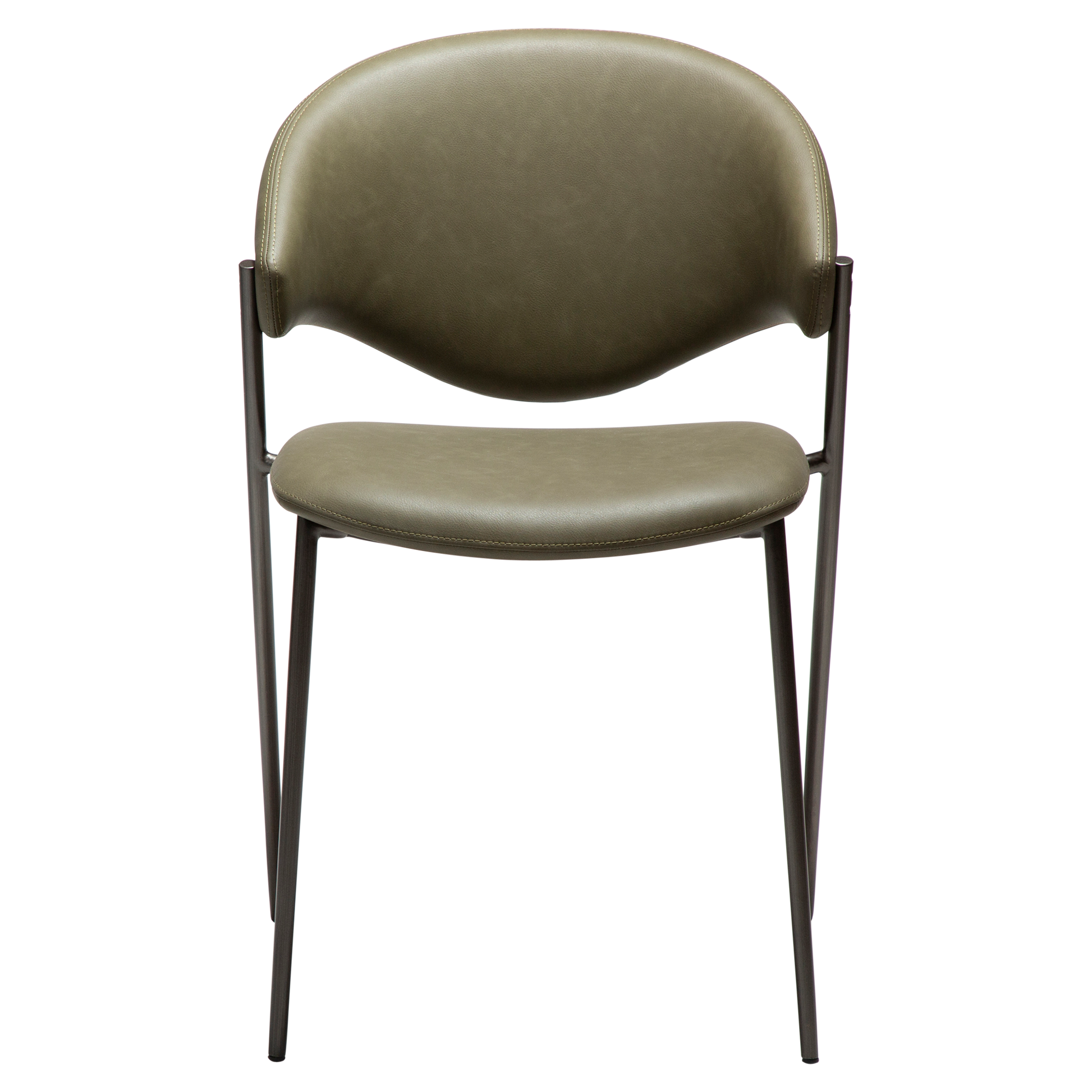 [var:Bezug=Dunkelolivfarbenes Kunstleder mit antikem Zinnbeinen] ZONE Stuhl