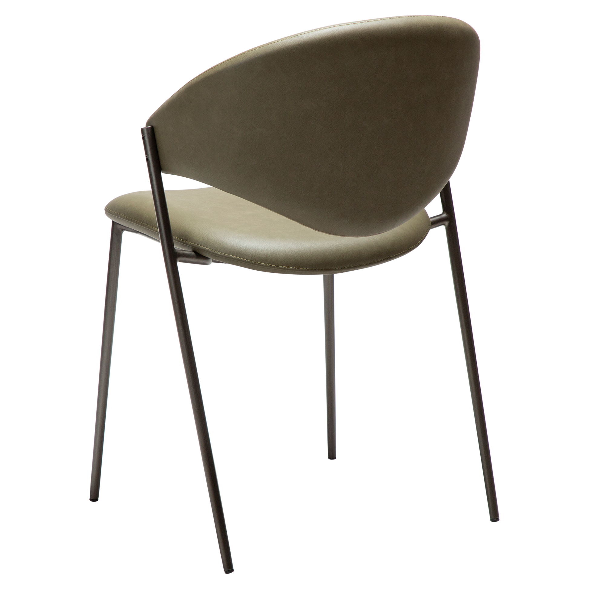 [var:Bezug=Dunkelolivfarbenes Kunstleder mit antikem Zinnbeinen] ZONE Stuhl