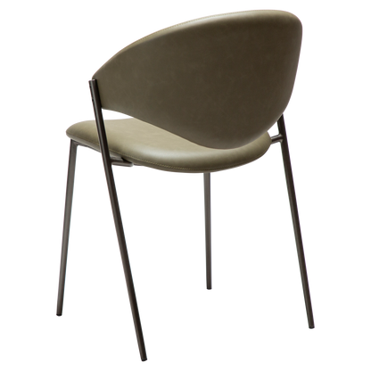 [var:Bezug=Dunkelolivfarbenes Kunstleder mit antikem Zinnbeinen] ZONE Stuhl