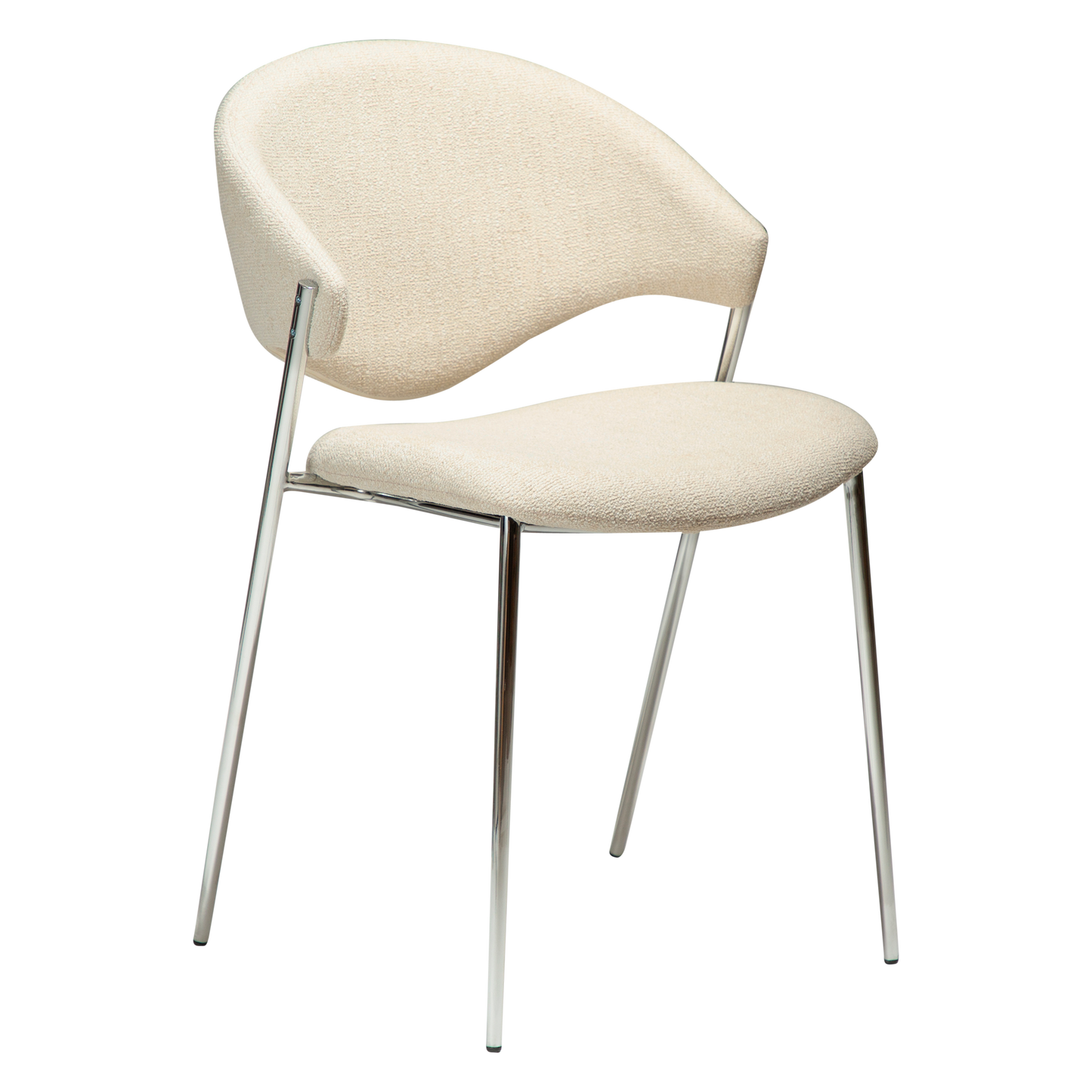 [var:Bezug=Einfaches beiges Bouclé-Gewebe mit verchromten Beinen] ZONE Stuhl