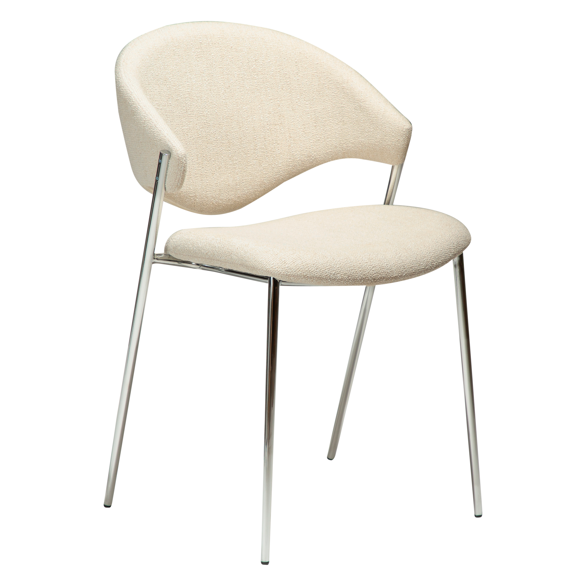 [var:Bezug=Einfaches beiges Bouclé-Gewebe mit verchromten Beinen] ZONE Stuhl