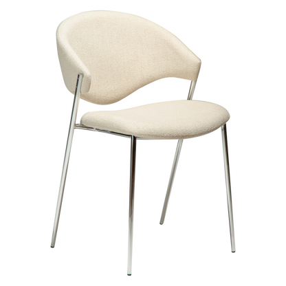 [var:Bezug=Einfaches beiges Bouclé-Gewebe mit verchromten Beinen] ZONE Stuhl