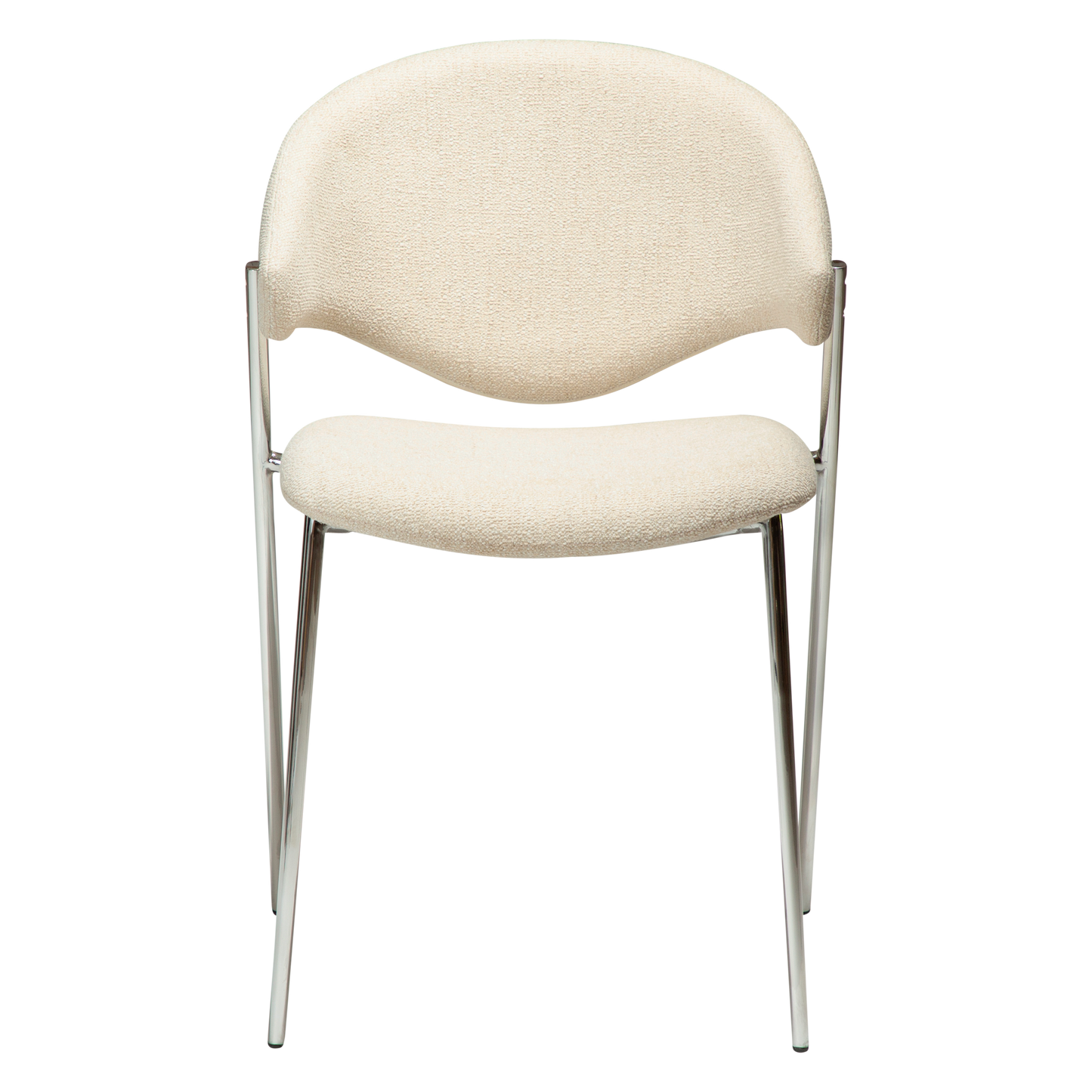 [var:Bezug=Einfaches beiges Bouclé-Gewebe mit verchromten Beinen] ZONE Stuhl
