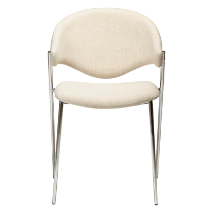 [var:Bezug=Einfaches beiges Bouclé-Gewebe mit verchromten Beinen] ZONE Stuhl