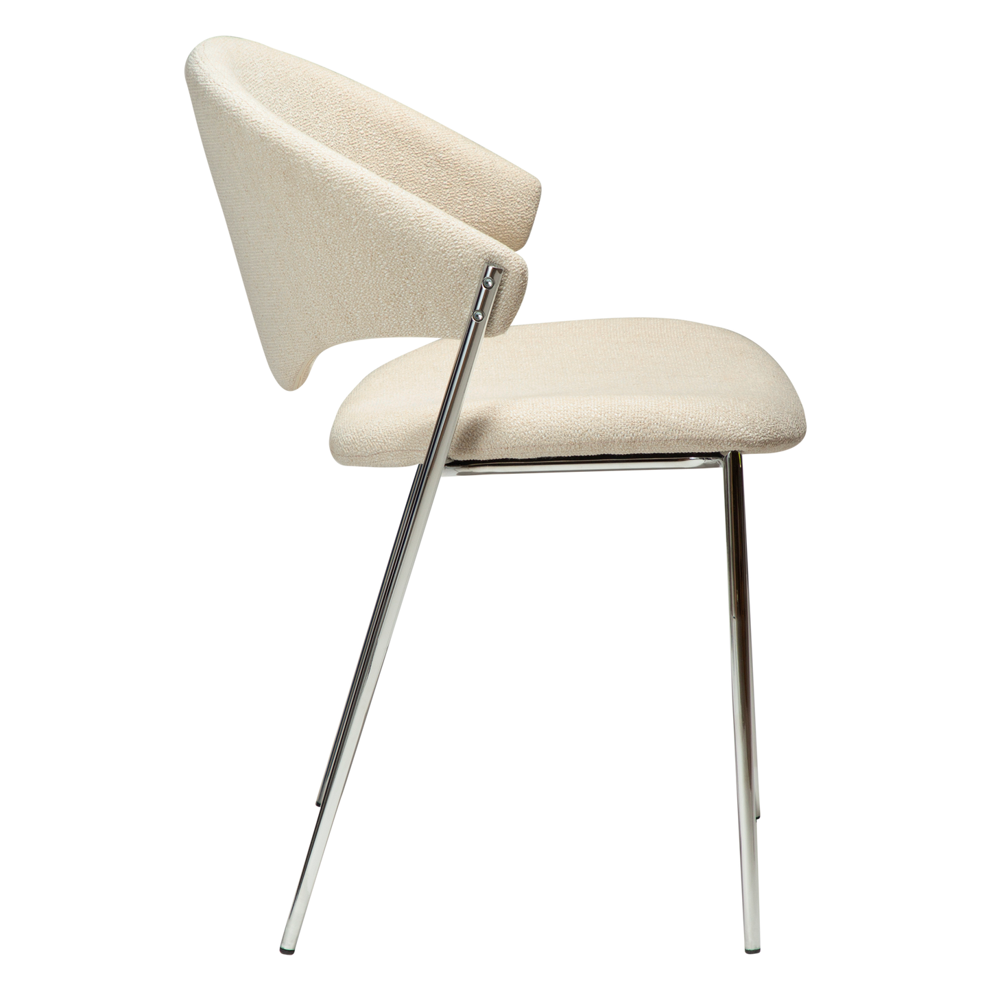 [var:Bezug=Einfaches beiges Bouclé-Gewebe mit verchromten Beinen] ZONE Stuhl