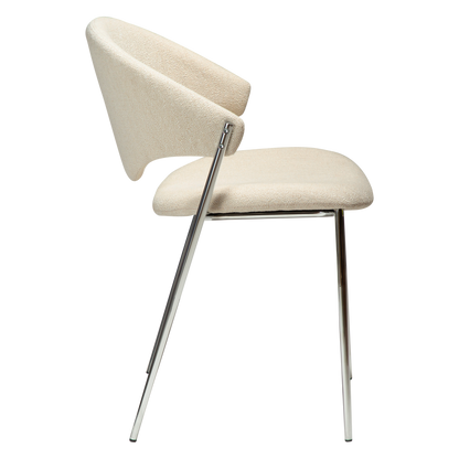 [var:Bezug=Einfaches beiges Bouclé-Gewebe mit verchromten Beinen] ZONE Stuhl