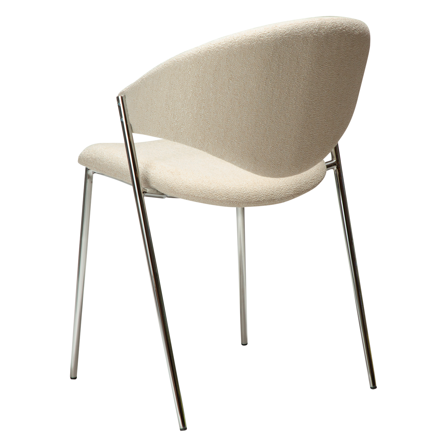 [var:Bezug=Einfaches beiges Bouclé-Gewebe mit verchromten Beinen] ZONE Stuhl