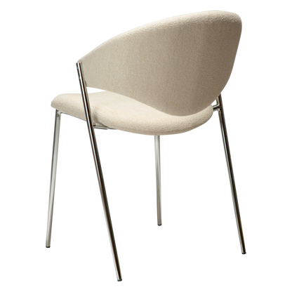 [var:Bezug=Einfaches beiges Bouclé-Gewebe mit verchromten Beinen] ZONE Stuhl